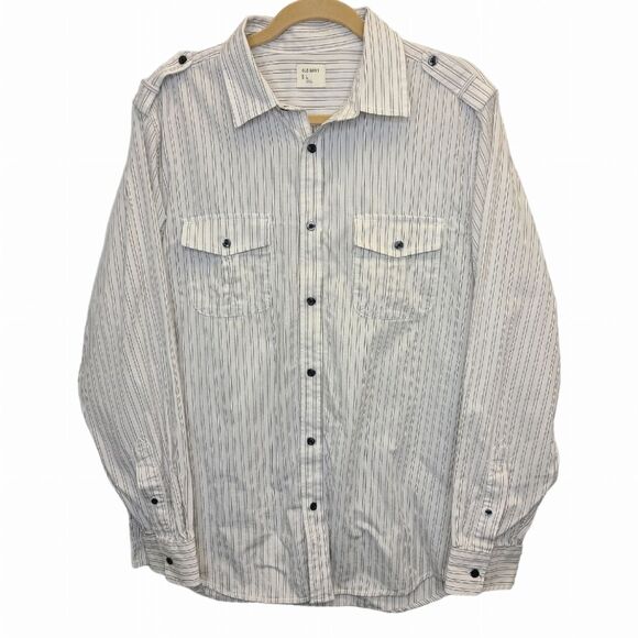 Old Navy Mens Striped Cream Button Down Long Sleeve Cotton Shirt L - Picture 1 of 15